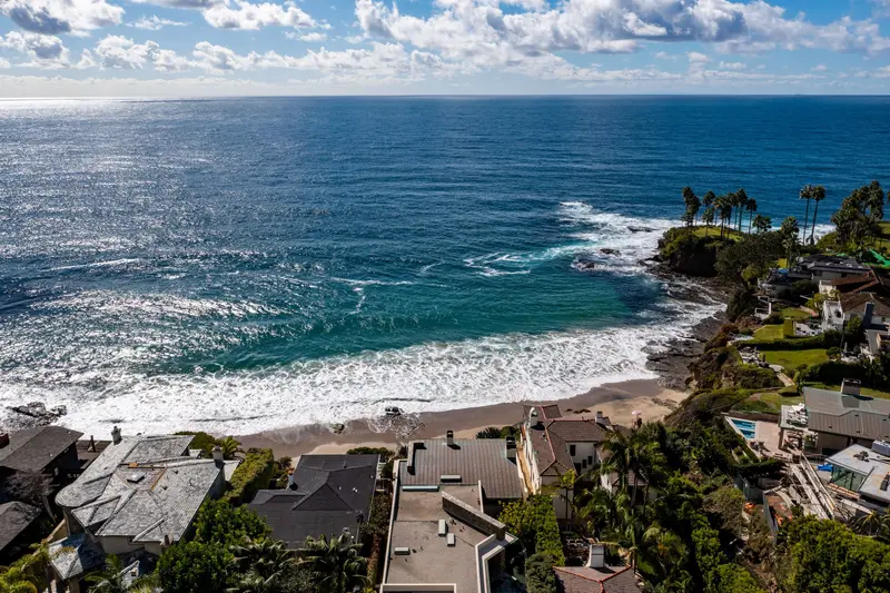 Aerial view of the North Laguna neighborhood and cove — Laguna Beach real estate photography
