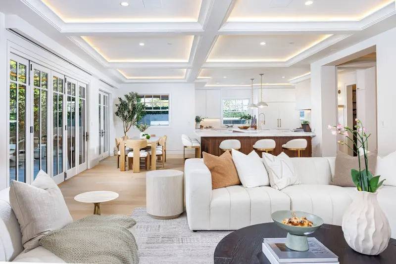 Open-concept family room and kitchen — Newport Beach real estate photography