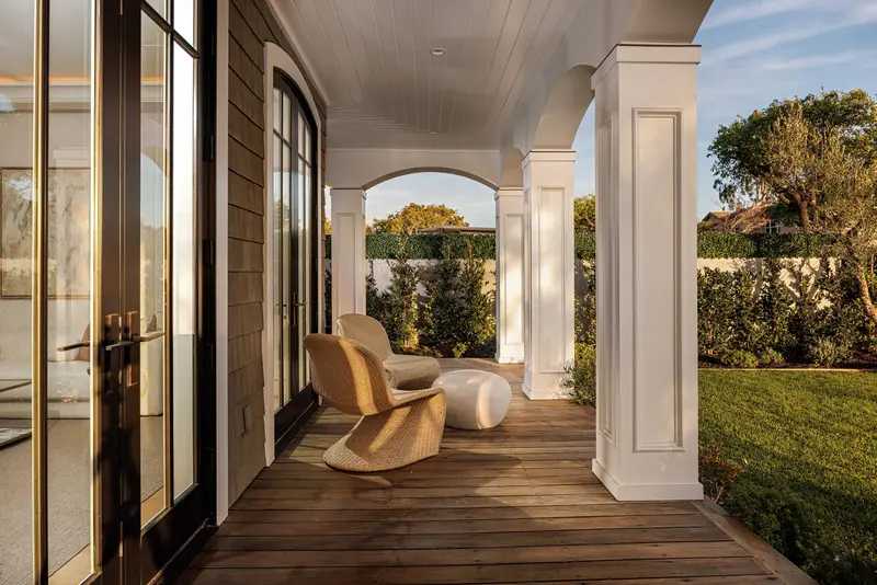 Front veranda with wicker seating — Newport Beach real estate photography