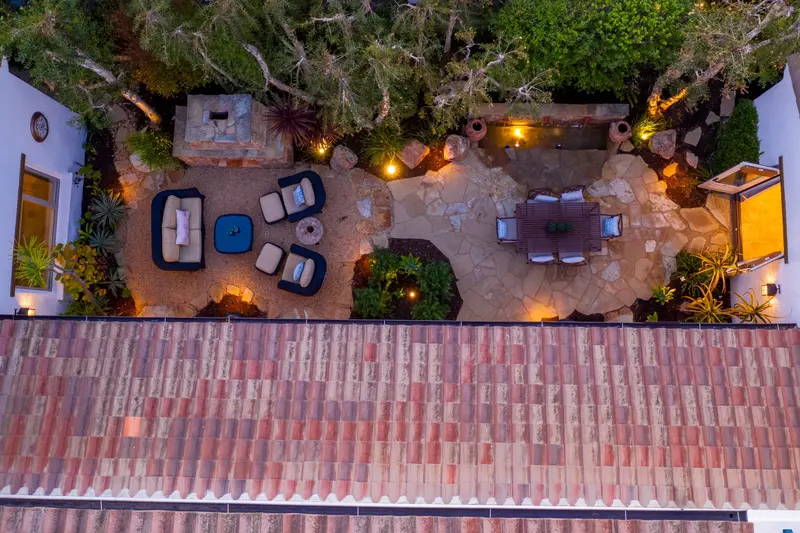 Aerial view of the courtyard seating areas — San Clemente real estate photography