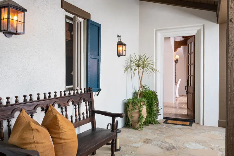Front porch detail with blue shutters — San Clemente real estate photography